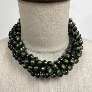 Kenneth Lane Green Gold Tone Beaded Multi-strands 5 Strands Women's Necklace